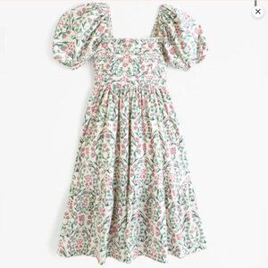 Abercrombie & Fitch Emerson Poplin Puff Sleeve Midi Dress - Pink Teal Tile Print